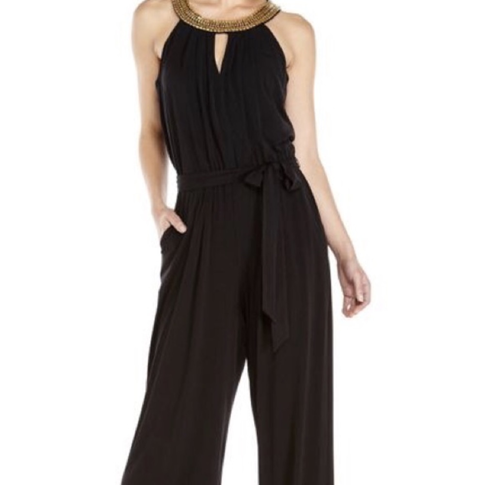 Vince Camuto sleeveless bead-trim jumpsuit